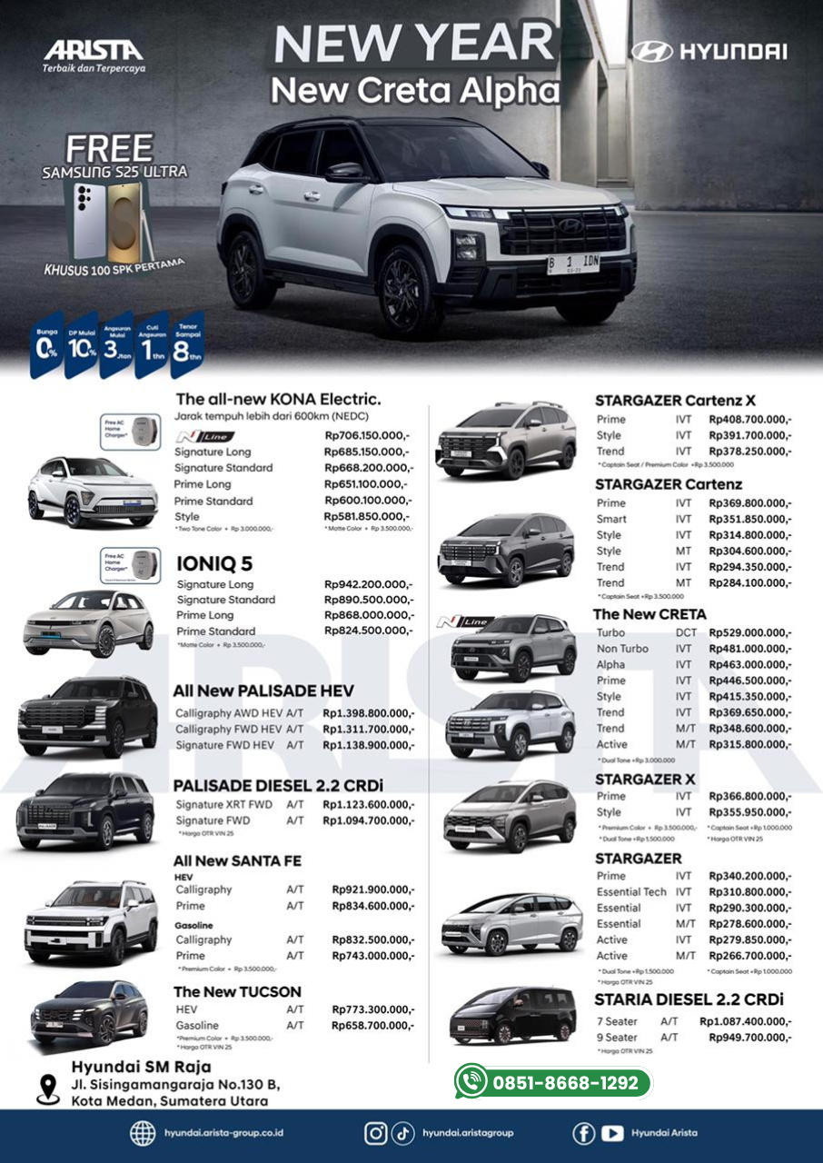 Daftar harga mobil hyundai SM Raja, Medan 2026